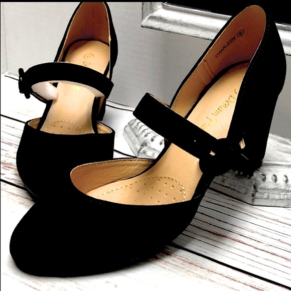 NEW Suede Feel Mary Jane Sexy Little Black Heels - Picture 4 of 7